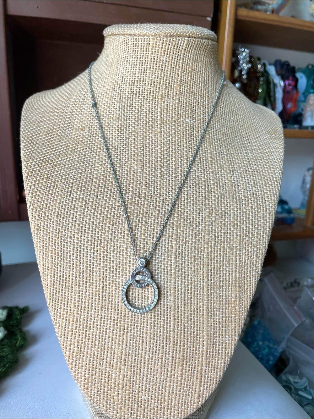 Mary Kay Silver Double Circle Pendant Necklace